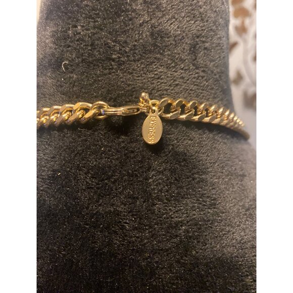 Express Necklace Gold Tone & Peach Floral Statement with Rhinestones 18” length - Picture 4 of 8